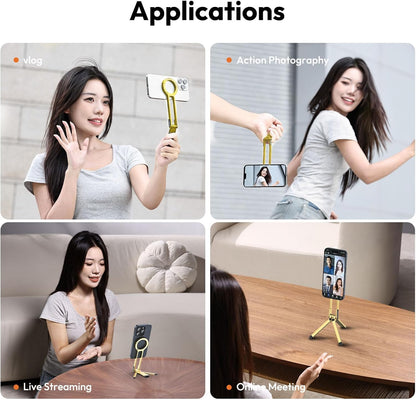 MA30 Magnetic Phone Tripod Stand for iPhone - Aluminium Maglock Smartphone Mini Tripod Pocket Cell Phone Stand Strong Magnet Quick Mount Compatible with iPhone 17 16 15 14 13 12 Series, Black