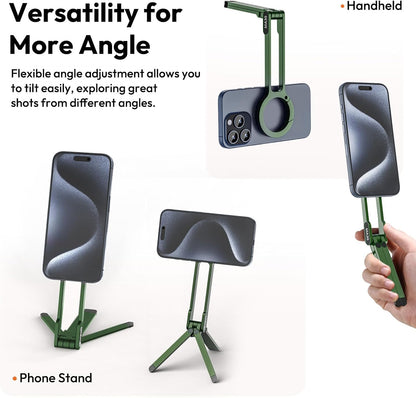 MA30 Magnetic Phone Tripod Stand for iPhone - Aluminium Maglock Smartphone Mini Tripod Pocket Cell Phone Stand Strong Magnet Quick Mount Compatible with iPhone 17 16 15 14 13 12 Series, Black
