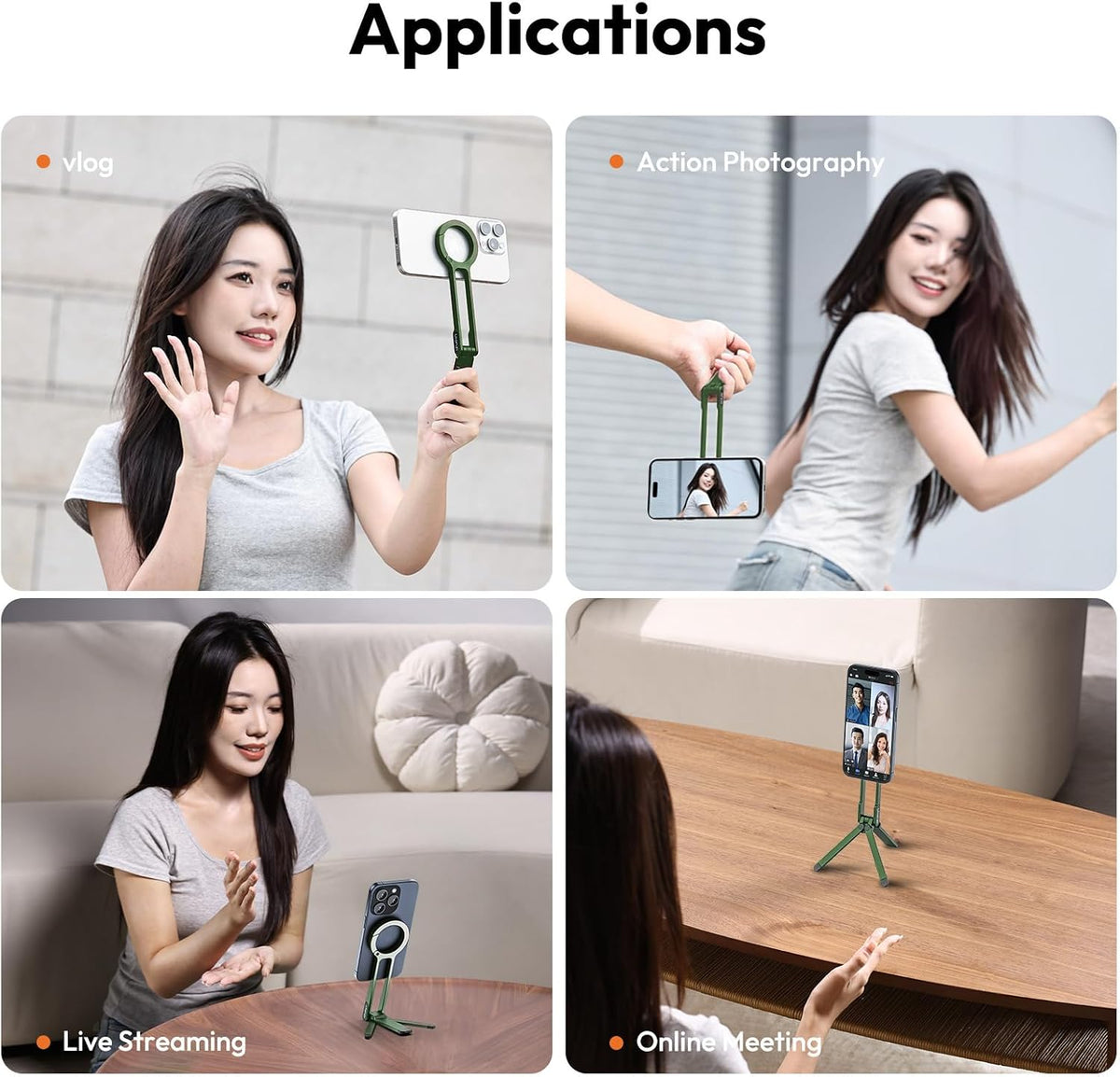 MA30 Magnetic Phone Tripod Stand for iPhone - Aluminium Maglock Smartphone Mini Tripod Pocket Cell Phone Stand Strong Magnet Quick Mount Compatible with iPhone 17 16 15 14 13 12 Series, Black