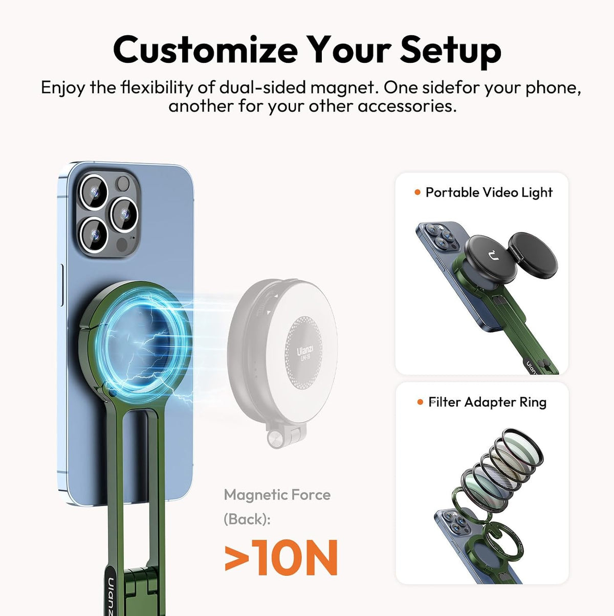 MA30 Magnetic Phone Tripod Stand for iPhone - Aluminium Maglock Smartphone Mini Tripod Pocket Cell Phone Stand Strong Magnet Quick Mount Compatible with iPhone 17 16 15 14 13 12 Series, Black