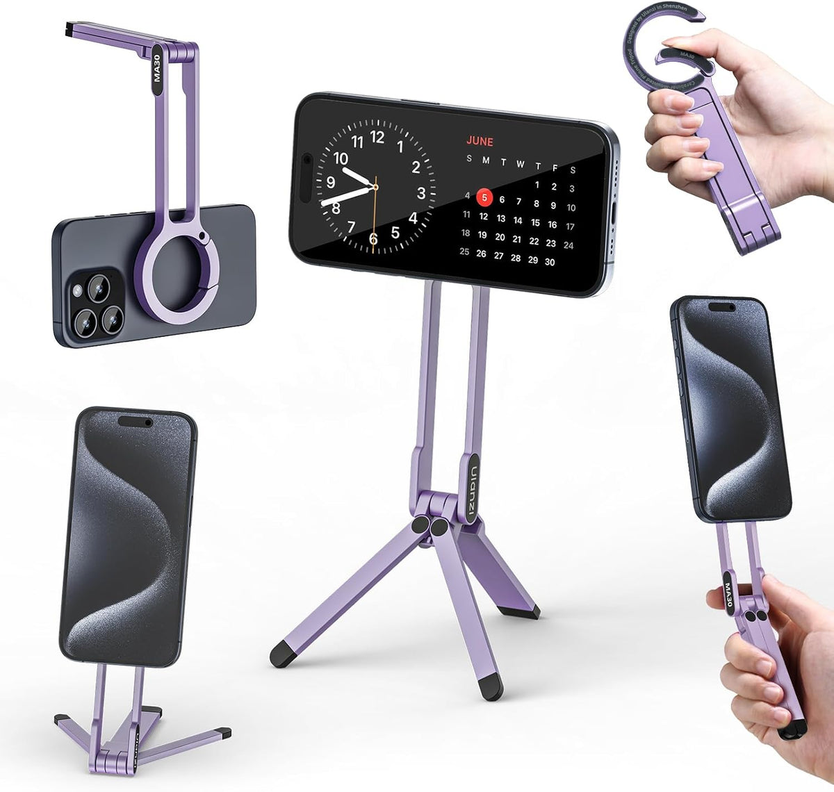 MA30 Magnetic Phone Tripod Stand for iPhone - Aluminium Maglock Smartphone Mini Tripod Pocket Cell Phone Stand Strong Magnet Quick Mount Compatible with iPhone 17 16 15 14 13 12 Series, Black