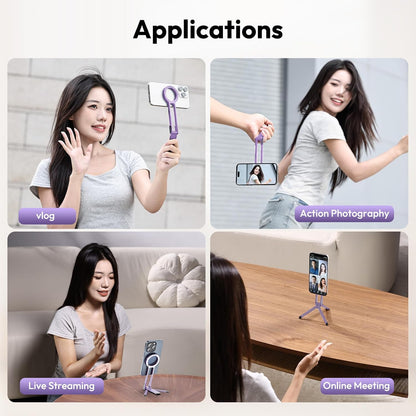 MA30 Magnetic Phone Tripod Stand for iPhone - Aluminium Maglock Smartphone Mini Tripod Pocket Cell Phone Stand Strong Magnet Quick Mount Compatible with iPhone 17 16 15 14 13 12 Series, Black