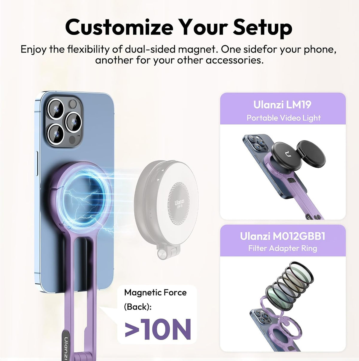MA30 Magnetic Phone Tripod Stand for iPhone - Aluminium Maglock Smartphone Mini Tripod Pocket Cell Phone Stand Strong Magnet Quick Mount Compatible with iPhone 17 16 15 14 13 12 Series, Black