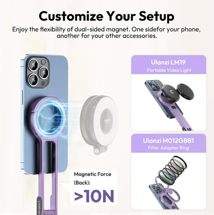 MA30 Magnetic Phone Tripod Stand for iPhone - Aluminium Maglock Smartphone Mini Tripod Pocket Cell Phone Stand Strong Magnet Quick Mount Compatible with iPhone 17 16 15 14 13 12 Series, Black