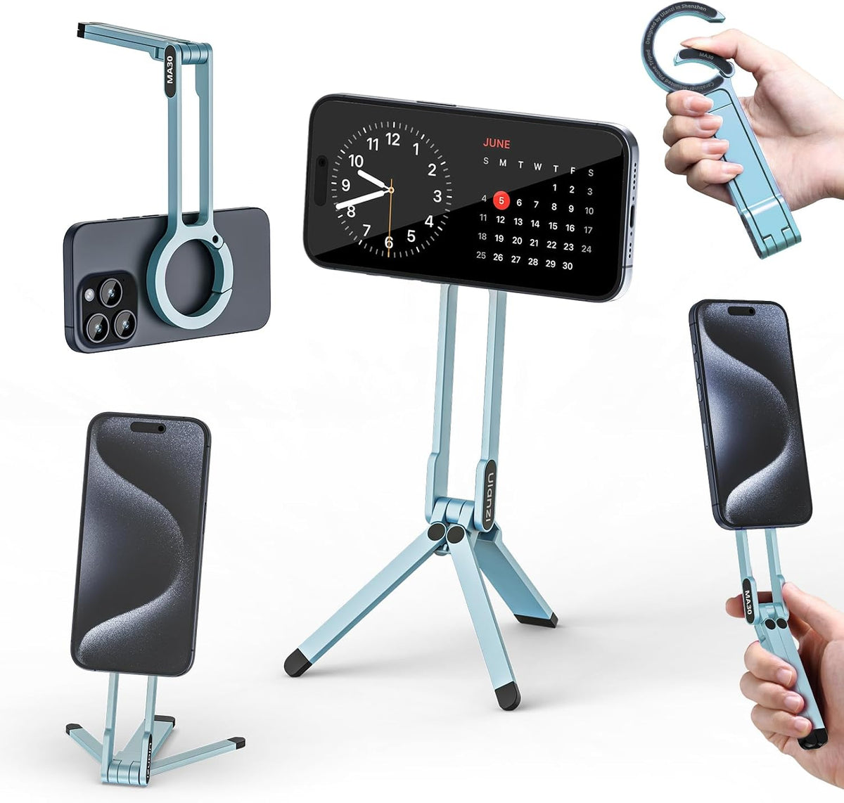 MA30 Magnetic Phone Tripod Stand for iPhone - Aluminium Maglock Smartphone Mini Tripod Pocket Cell Phone Stand Strong Magnet Quick Mount Compatible with iPhone 17 16 15 14 13 12 Series, Black