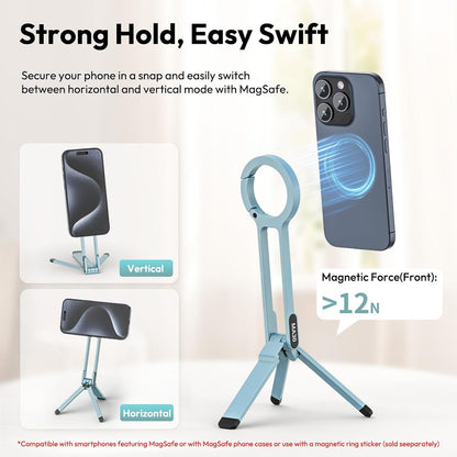 MA30 Magnetic Phone Tripod Stand for iPhone - Aluminium Maglock Smartphone Mini Tripod Pocket Cell Phone Stand Strong Magnet Quick Mount Compatible with iPhone 17 16 15 14 13 12 Series, Black