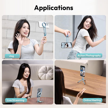 MA30 Magnetic Phone Tripod Stand for iPhone - Aluminium Maglock Smartphone Mini Tripod Pocket Cell Phone Stand Strong Magnet Quick Mount Compatible with iPhone 17 16 15 14 13 12 Series, Black
