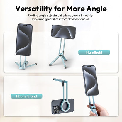 MA30 Magnetic Phone Tripod Stand for iPhone - Aluminium Maglock Smartphone Mini Tripod Pocket Cell Phone Stand Strong Magnet Quick Mount Compatible with iPhone 17 16 15 14 13 12 Series, Black