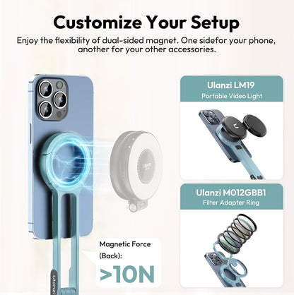 MA30 Magnetic Phone Tripod Stand for iPhone - Aluminium Maglock Smartphone Mini Tripod Pocket Cell Phone Stand Strong Magnet Quick Mount Compatible with iPhone 17 16 15 14 13 12 Series, Black