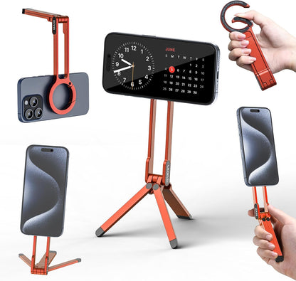 MA30 Magnetic Phone Tripod Stand for iPhone - Aluminium Maglock Smartphone Mini Tripod Pocket Cell Phone Stand Strong Magnet Quick Mount Compatible with iPhone 17 16 15 14 13 12 Series, Black