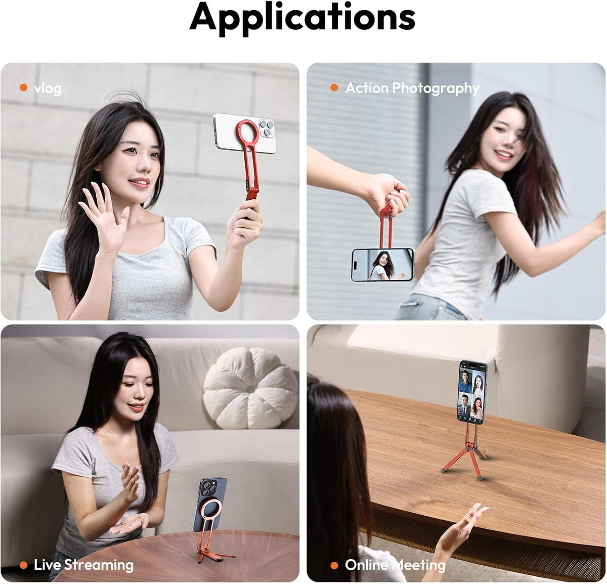 MA30 Magnetic Phone Tripod Stand for iPhone - Aluminium Maglock Smartphone Mini Tripod Pocket Cell Phone Stand Strong Magnet Quick Mount Compatible with iPhone 17 16 15 14 13 12 Series, Black