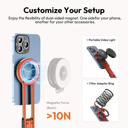 MA30 Magnetic Phone Tripod Stand for iPhone - Aluminium Maglock Smartphone Mini Tripod Pocket Cell Phone Stand Strong Magnet Quick Mount Compatible with iPhone 17 16 15 14 13 12 Series, Black