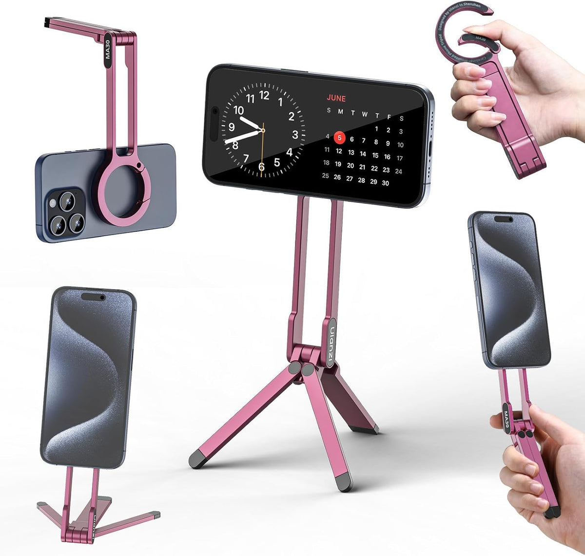 MA30 Magnetic Phone Tripod Stand for iPhone - Aluminium Maglock Smartphone Mini Tripod Pocket Cell Phone Stand Strong Magnet Quick Mount Compatible with iPhone 17 16 15 14 13 12 Series, Black