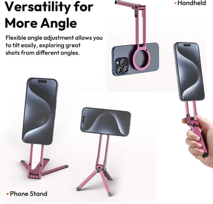 MA30 Magnetic Phone Tripod Stand for iPhone - Aluminium Maglock Smartphone Mini Tripod Pocket Cell Phone Stand Strong Magnet Quick Mount Compatible with iPhone 17 16 15 14 13 12 Series, Black
