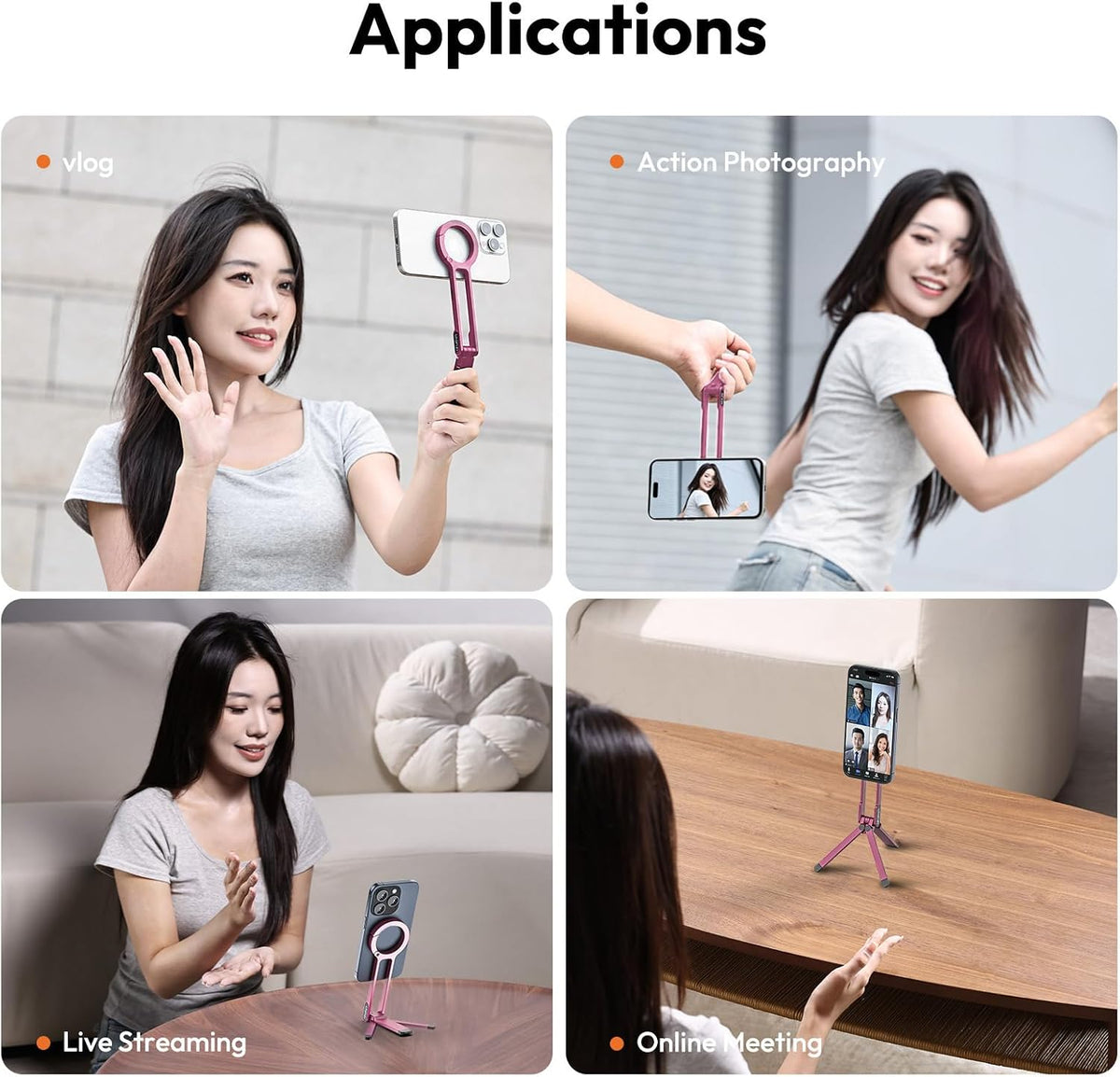 MA30 Magnetic Phone Tripod Stand for iPhone - Aluminium Maglock Smartphone Mini Tripod Pocket Cell Phone Stand Strong Magnet Quick Mount Compatible with iPhone 17 16 15 14 13 12 Series, Black
