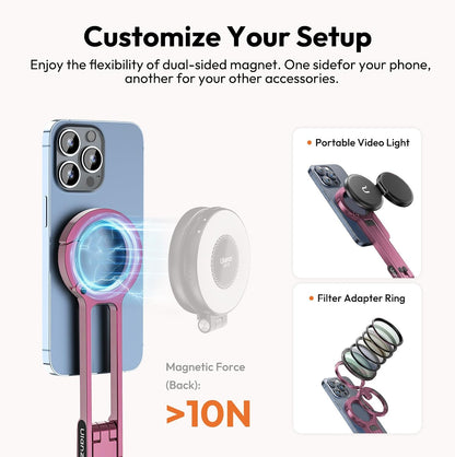MA30 Magnetic Phone Tripod Stand for iPhone - Aluminium Maglock Smartphone Mini Tripod Pocket Cell Phone Stand Strong Magnet Quick Mount Compatible with iPhone 17 16 15 14 13 12 Series, Black