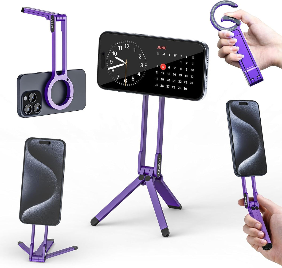 MA30 Magnetic Phone Tripod Stand for iPhone - Aluminium Maglock Smartphone Mini Tripod Pocket Cell Phone Stand Strong Magnet Quick Mount Compatible with iPhone 17 16 15 14 13 12 Series, Black