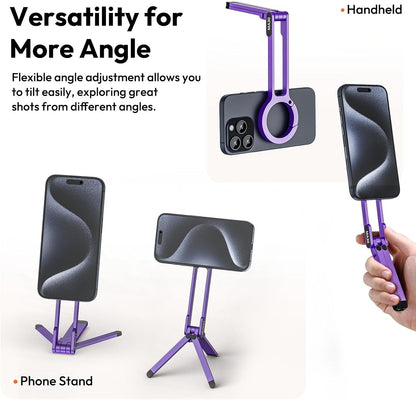MA30 Magnetic Phone Tripod Stand for iPhone - Aluminium Maglock Smartphone Mini Tripod Pocket Cell Phone Stand Strong Magnet Quick Mount Compatible with iPhone 17 16 15 14 13 12 Series, Black