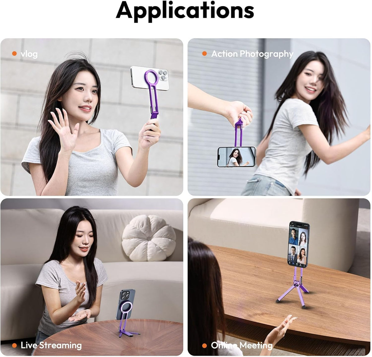 MA30 Magnetic Phone Tripod Stand for iPhone - Aluminium Maglock Smartphone Mini Tripod Pocket Cell Phone Stand Strong Magnet Quick Mount Compatible with iPhone 17 16 15 14 13 12 Series, Black