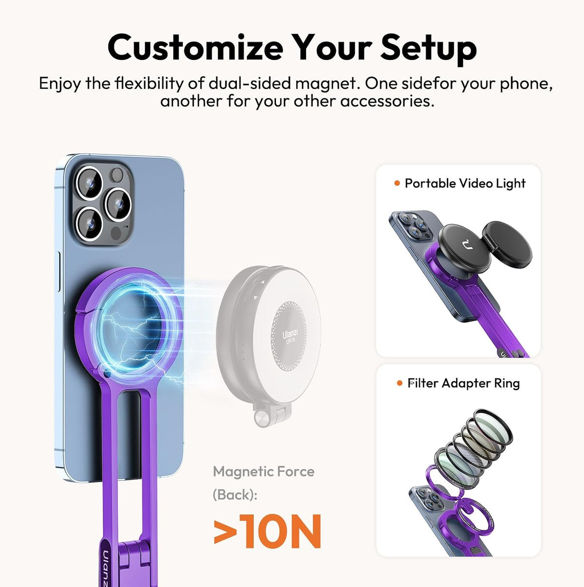 MA30 Magnetic Phone Tripod Stand for iPhone - Aluminium Maglock Smartphone Mini Tripod Pocket Cell Phone Stand Strong Magnet Quick Mount Compatible with iPhone 17 16 15 14 13 12 Series, Black