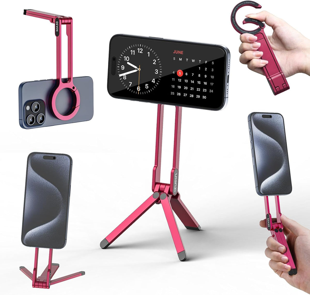 MA30 Magnetic Phone Tripod Stand for iPhone - Aluminium Maglock Smartphone Mini Tripod Pocket Cell Phone Stand Strong Magnet Quick Mount Compatible with iPhone 17 16 15 14 13 12 Series, Black