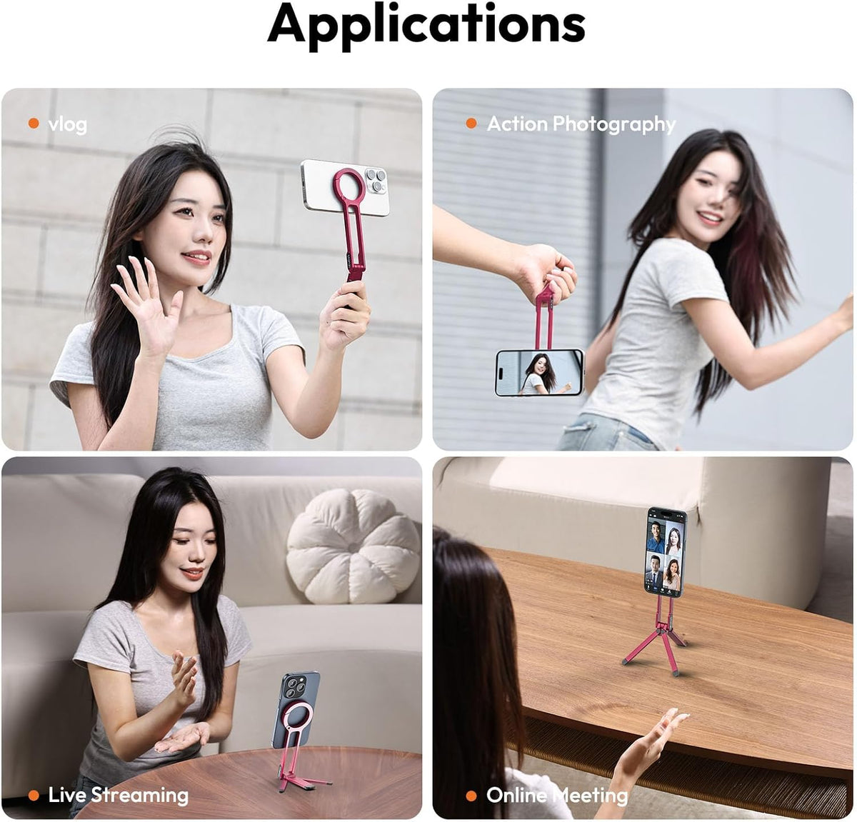 MA30 Magnetic Phone Tripod Stand for iPhone - Aluminium Maglock Smartphone Mini Tripod Pocket Cell Phone Stand Strong Magnet Quick Mount Compatible with iPhone 17 16 15 14 13 12 Series, Black