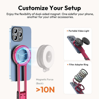 MA30 Magnetic Phone Tripod Stand for iPhone - Aluminium Maglock Smartphone Mini Tripod Pocket Cell Phone Stand Strong Magnet Quick Mount Compatible with iPhone 17 16 15 14 13 12 Series, Black
