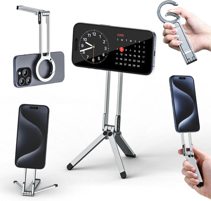 MA30 Magnetic Phone Tripod Stand for iPhone - Aluminium Maglock Smartphone Mini Tripod Pocket Cell Phone Stand Strong Magnet Quick Mount Compatible with iPhone 17 16 15 14 13 12 Series, Black