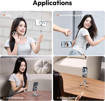 MA30 Magnetic Phone Tripod Stand for iPhone - Aluminium Maglock Smartphone Mini Tripod Pocket Cell Phone Stand Strong Magnet Quick Mount Compatible with iPhone 17 16 15 14 13 12 Series, Black