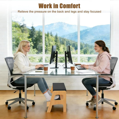 Adjustable Wooden Foot Rest, Double Step Footstool with 3 Height Levels
