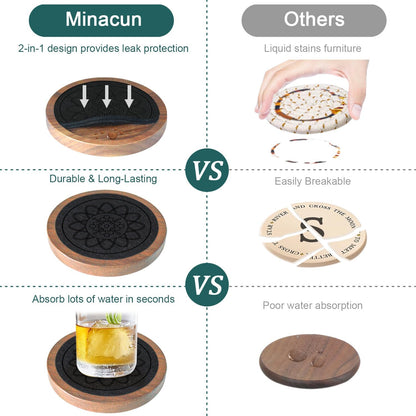 Wood Coasters for Drinks, Absorbent Coaster Sets of 5, Drinks Coasters for Coffee Tabletop Protection, Non-Slip, Non-Stick, Suitable for Kinds of Cups Wooden Table Drink, 4.3 Inches Black