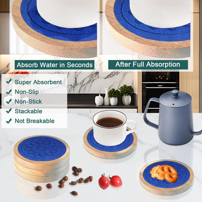 Wood Coasters for Drinks, Absorbent Coaster Sets of 5, Drinks Coasters for Coffee Tabletop Protection, Non-Slip, Non-Stick, Suitable for Kinds of Cups Wooden Table Drink, 4.3 Inches Black