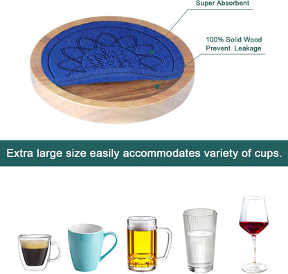 Wood Coasters for Drinks, Absorbent Coaster Sets of 5, Drinks Coasters for Coffee Tabletop Protection, Non-Slip, Non-Stick, Suitable for Kinds of Cups Wooden Table Drink, 4.3 Inches Black
