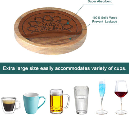 Wood Coasters for Drinks, Absorbent Coaster Sets of 5, Drinks Coasters for Coffee Tabletop Protection, Non-Slip, Non-Stick, Suitable for Kinds of Cups Wooden Table Drink, 4.3 Inches Black