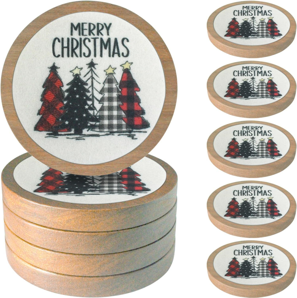 Wood Coasters for Drinks, Absorbent Coaster Sets of 5, Drinks Coasters for Coffee Tabletop Protection, Non-Slip, Non-Stick, Suitable for Kinds of Cups Wooden Table Drink, 4.3 Inches Black