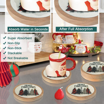 Wood Coasters for Drinks, Absorbent Coaster Sets of 5, Drinks Coasters for Coffee Tabletop Protection, Non-Slip, Non-Stick, Suitable for Kinds of Cups Wooden Table Drink, 4.3 Inches Black
