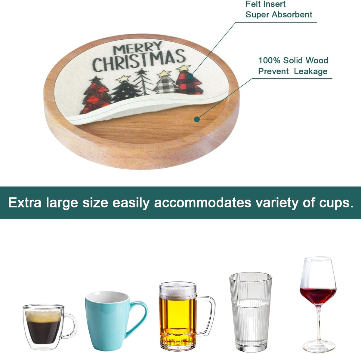 Wood Coasters for Drinks, Absorbent Coaster Sets of 5, Drinks Coasters for Coffee Tabletop Protection, Non-Slip, Non-Stick, Suitable for Kinds of Cups Wooden Table Drink, 4.3 Inches Black