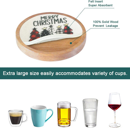 Wood Coasters for Drinks, Absorbent Coaster Sets of 5, Drinks Coasters for Coffee Tabletop Protection, Non-Slip, Non-Stick, Suitable for Kinds of Cups Wooden Table Drink, 4.3 Inches Black