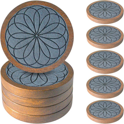 Wood Coasters for Drinks, Absorbent Coaster Sets of 5, Drinks Coasters for Coffee Tabletop Protection, Non-Slip, Non-Stick, Suitable for Kinds of Cups Wooden Table Drink, 4.3 Inches Black