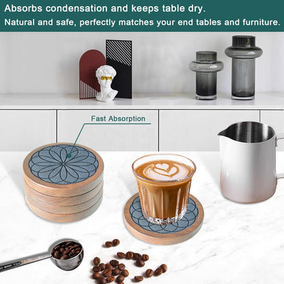Wood Coasters for Drinks, Absorbent Coaster Sets of 5, Drinks Coasters for Coffee Tabletop Protection, Non-Slip, Non-Stick, Suitable for Kinds of Cups Wooden Table Drink, 4.3 Inches Black