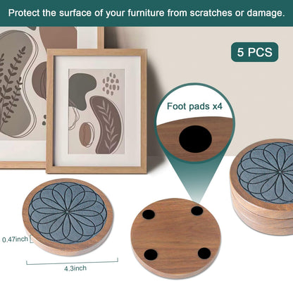 Wood Coasters for Drinks, Absorbent Coaster Sets of 5, Drinks Coasters for Coffee Tabletop Protection, Non-Slip, Non-Stick, Suitable for Kinds of Cups Wooden Table Drink, 4.3 Inches Black