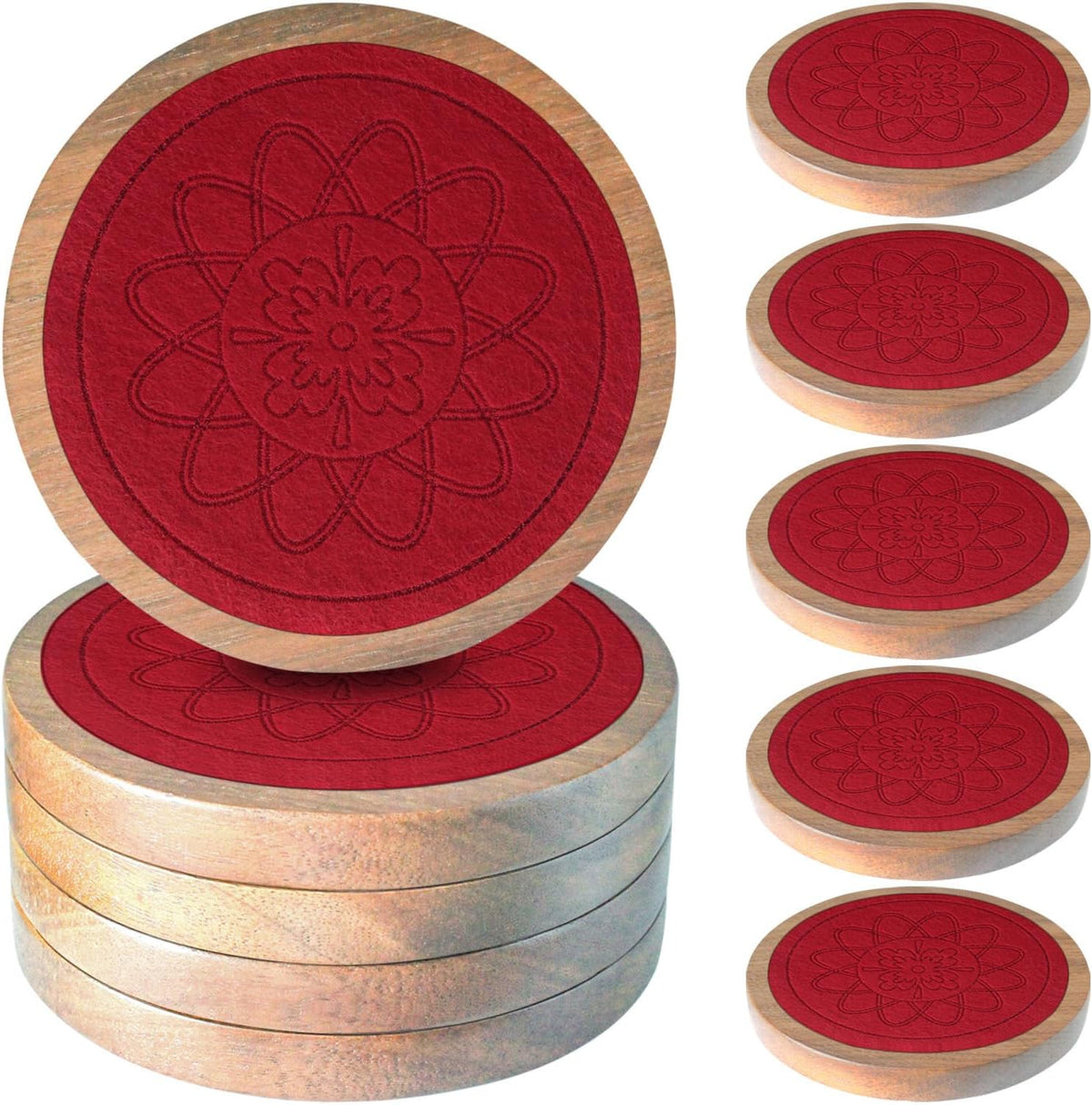 Wood Coasters for Drinks, Absorbent Coaster Sets of 5, Drinks Coasters for Coffee Tabletop Protection, Non-Slip, Non-Stick, Suitable for Kinds of Cups Wooden Table Drink, 4.3 Inches Black