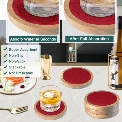 Wood Coasters for Drinks, Absorbent Coaster Sets of 5, Drinks Coasters for Coffee Tabletop Protection, Non-Slip, Non-Stick, Suitable for Kinds of Cups Wooden Table Drink, 4.3 Inches Black