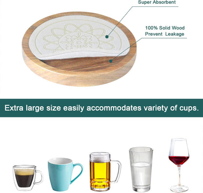 Wood Coasters for Drinks, Absorbent Coaster Sets of 5, Drinks Coasters for Coffee Tabletop Protection, Non-Slip, Non-Stick, Suitable for Kinds of Cups Wooden Table Drink, 4.3 Inches Black