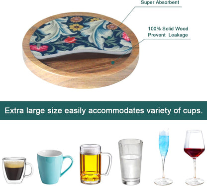 Wood Coasters for Drinks, Absorbent Coaster Sets of 5, Drinks Coasters for Coffee Tabletop Protection, Non-Slip, Non-Stick, Suitable for Kinds of Cups Wooden Table Drink, 4.3 Inches Black