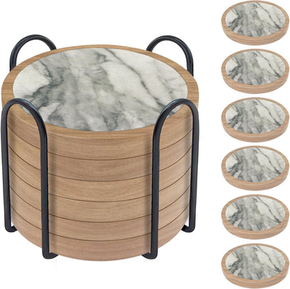 Wood Coasters for Drinks, Absorbent Coaster Sets of 5, Drinks Coasters for Coffee Tabletop Protection, Non-Slip, Non-Stick, Suitable for Kinds of Cups Wooden Table Drink, 4.3 Inches Black