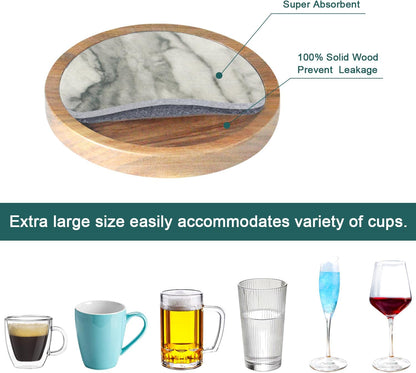 Wood Coasters for Drinks, Absorbent Coaster Sets of 5, Drinks Coasters for Coffee Tabletop Protection, Non-Slip, Non-Stick, Suitable for Kinds of Cups Wooden Table Drink, 4.3 Inches Black