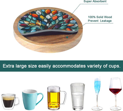 Wood Coasters for Drinks, Absorbent Coaster Sets of 5, Drinks Coasters for Coffee Tabletop Protection, Non-Slip, Non-Stick, Suitable for Kinds of Cups Wooden Table Drink, 4.3 Inches Black
