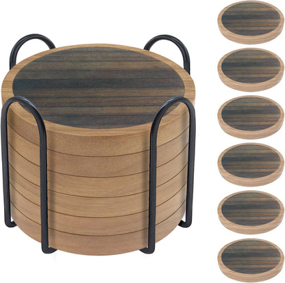 Wood Coasters for Drinks, Absorbent Coaster Sets of 5, Drinks Coasters for Coffee Tabletop Protection, Non-Slip, Non-Stick, Suitable for Kinds of Cups Wooden Table Drink, 4.3 Inches Black
