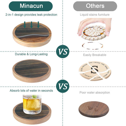 Wood Coasters for Drinks, Absorbent Coaster Sets of 5, Drinks Coasters for Coffee Tabletop Protection, Non-Slip, Non-Stick, Suitable for Kinds of Cups Wooden Table Drink, 4.3 Inches Black